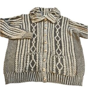 Aran Crafts 100% Merino Wool Cable Button Cardigan Sweater Soft Grey XXL NWOT